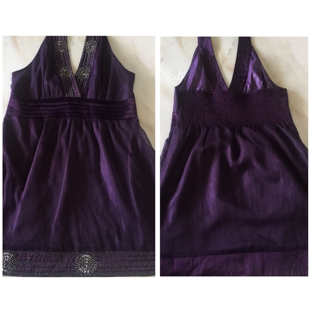 Marineblu purple halter mini dress style D11461 - Picture 2 of 8